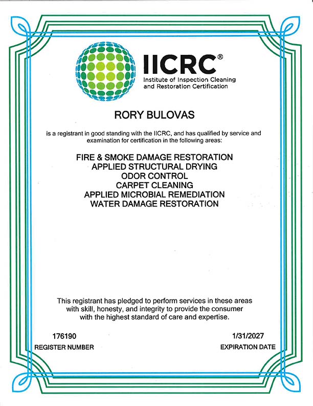 Rory Bulovas IICRC License